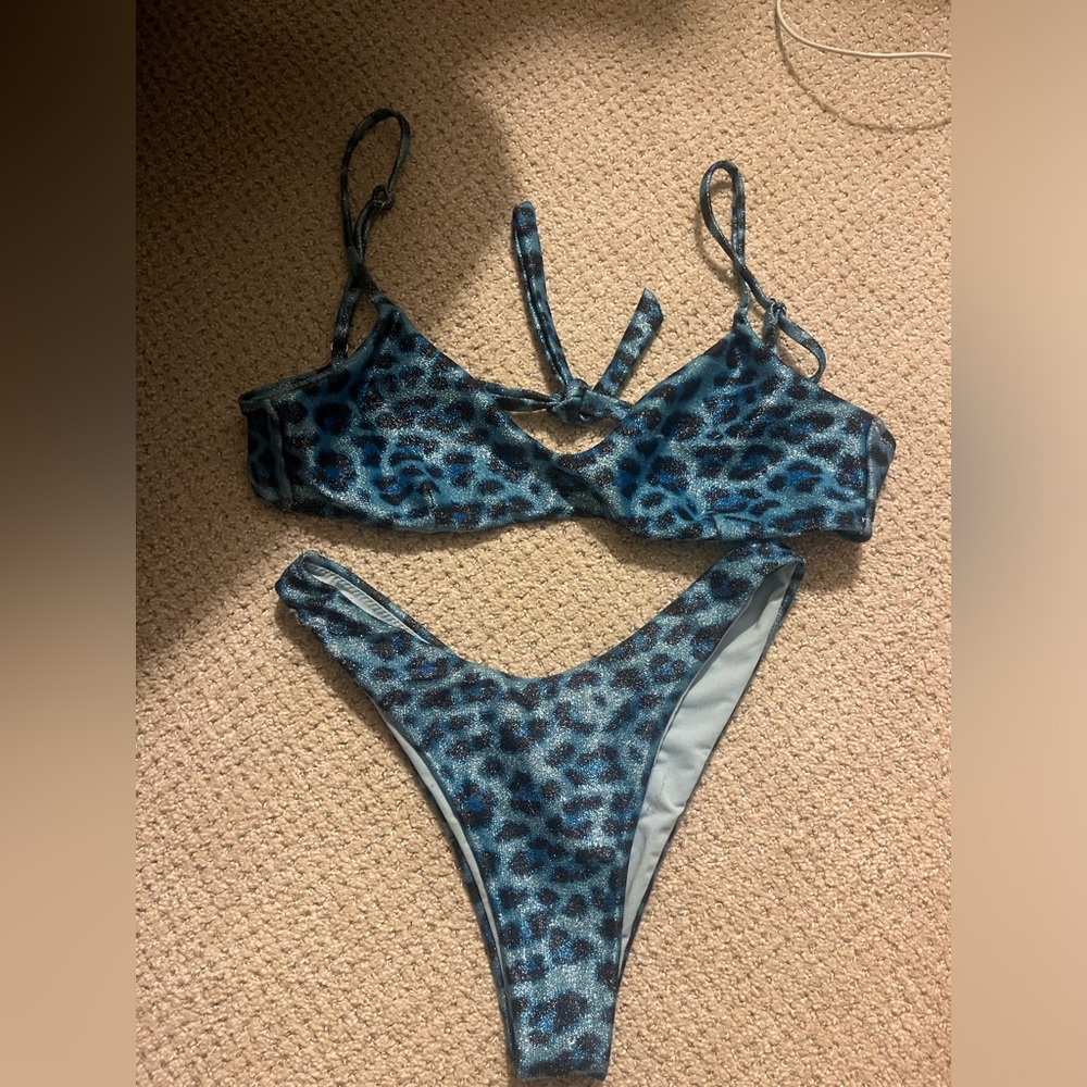 Blue leopard bikini made in Italy